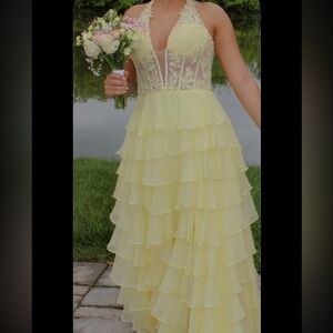 Sherri Hill Lemon Layered Gown